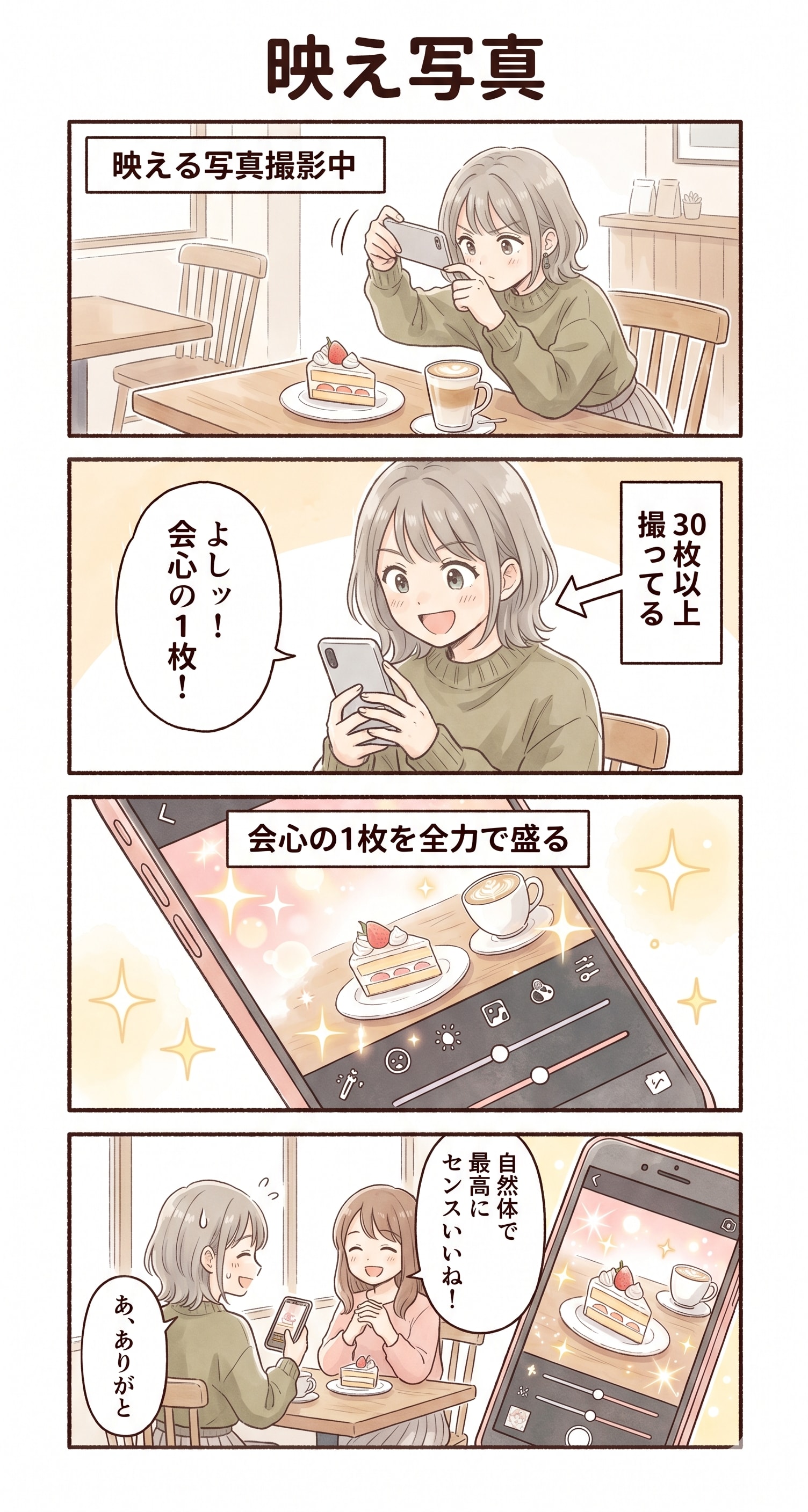 #28 ゆる日常4コマ「映え写真」 | の人気AIイラスト・グラビア