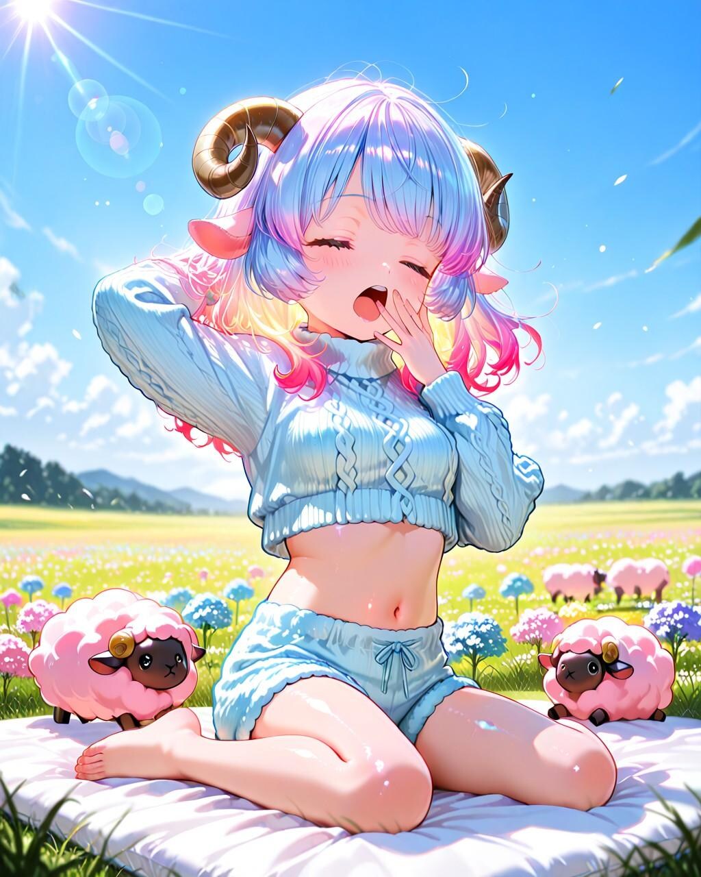 5枚）欠伸をする羊娘さん