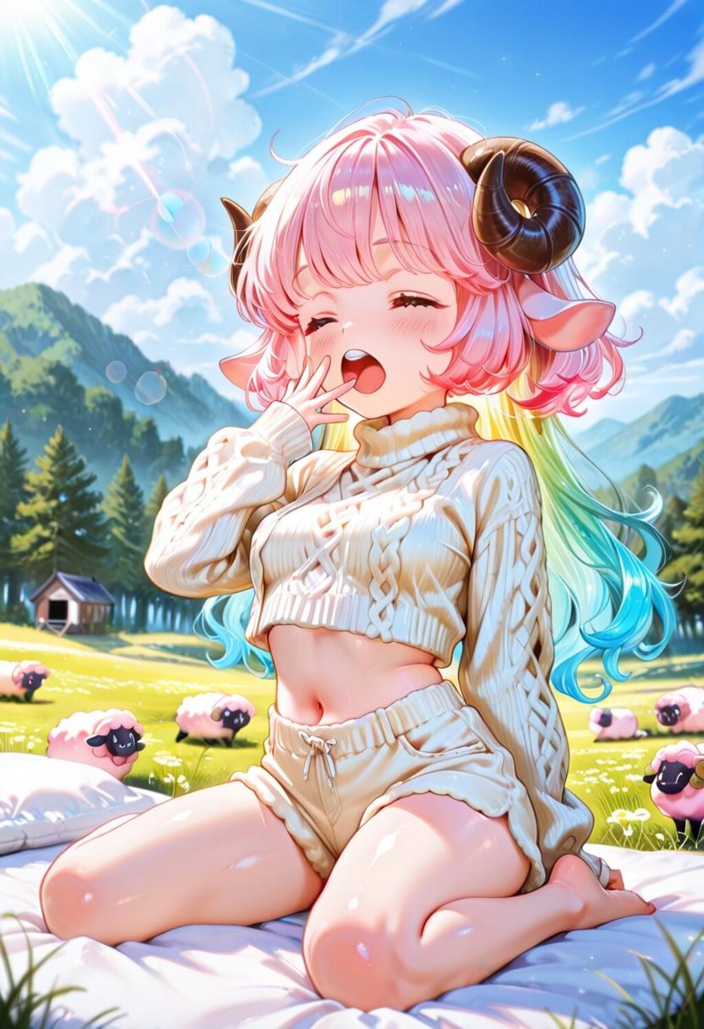 5枚）欠伸をする羊娘さん