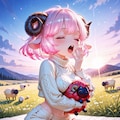 5枚）欠伸をする羊娘さん 2枚目
