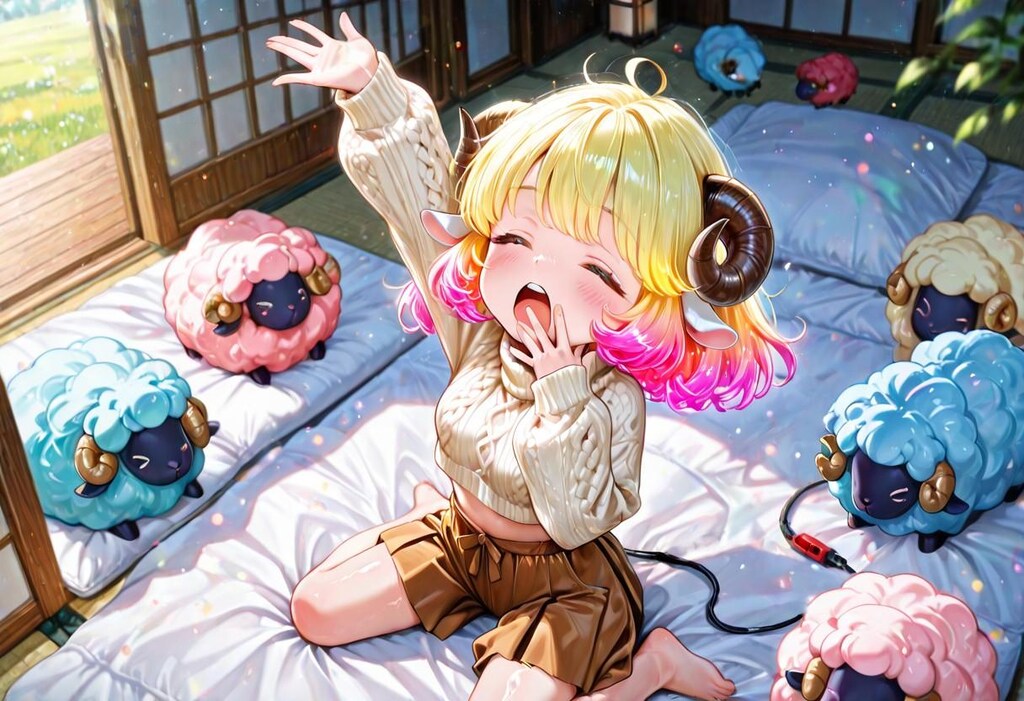5枚）欠伸をする羊娘さん