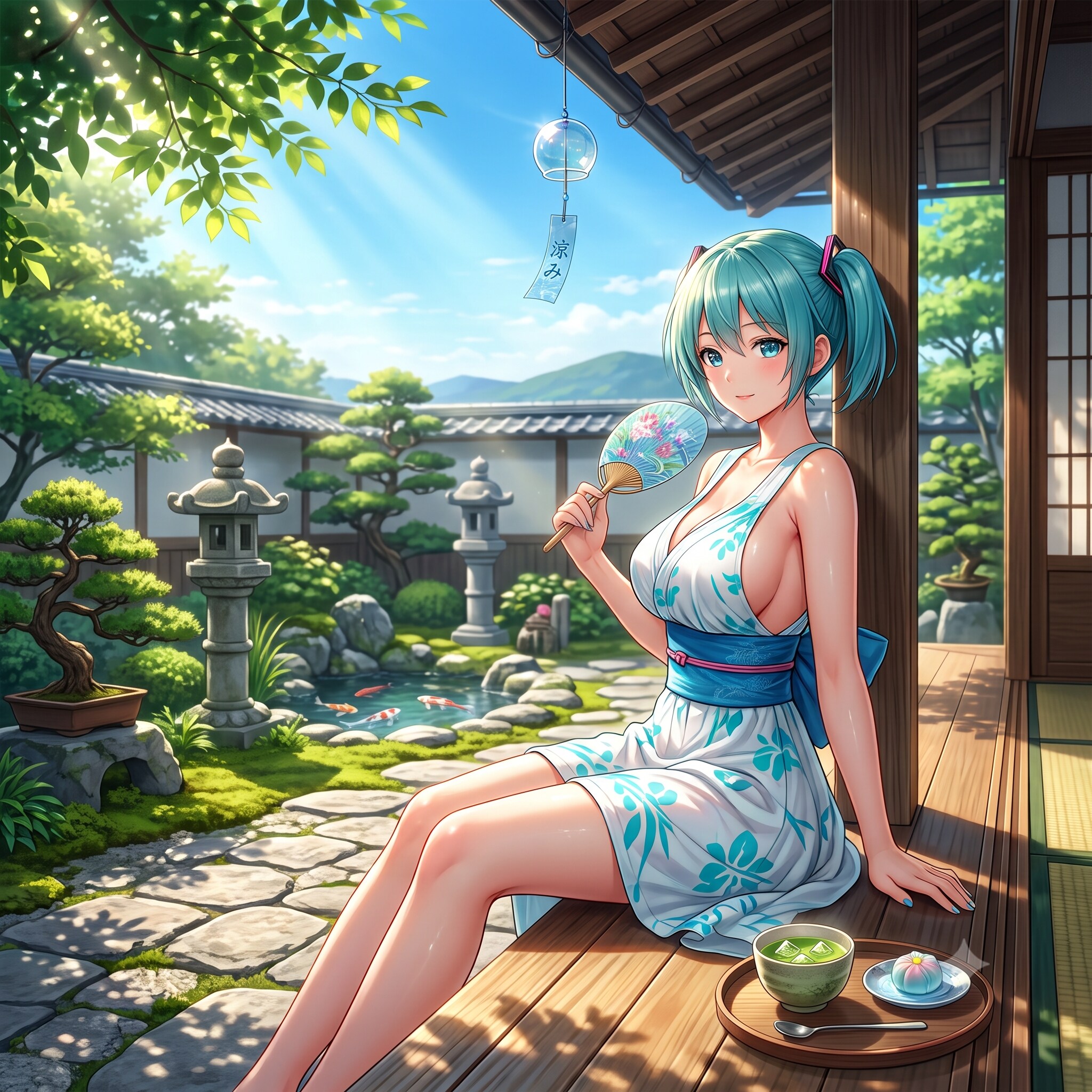 縁側で涼むミクさん