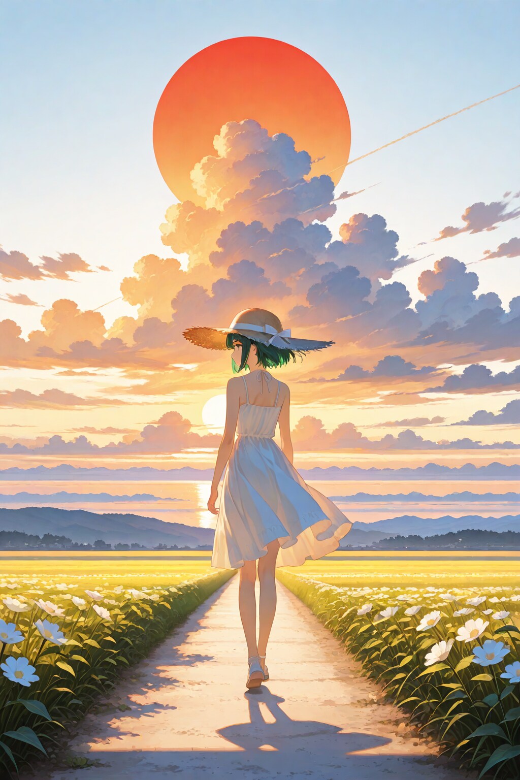 夏の田舎道と幼馴染