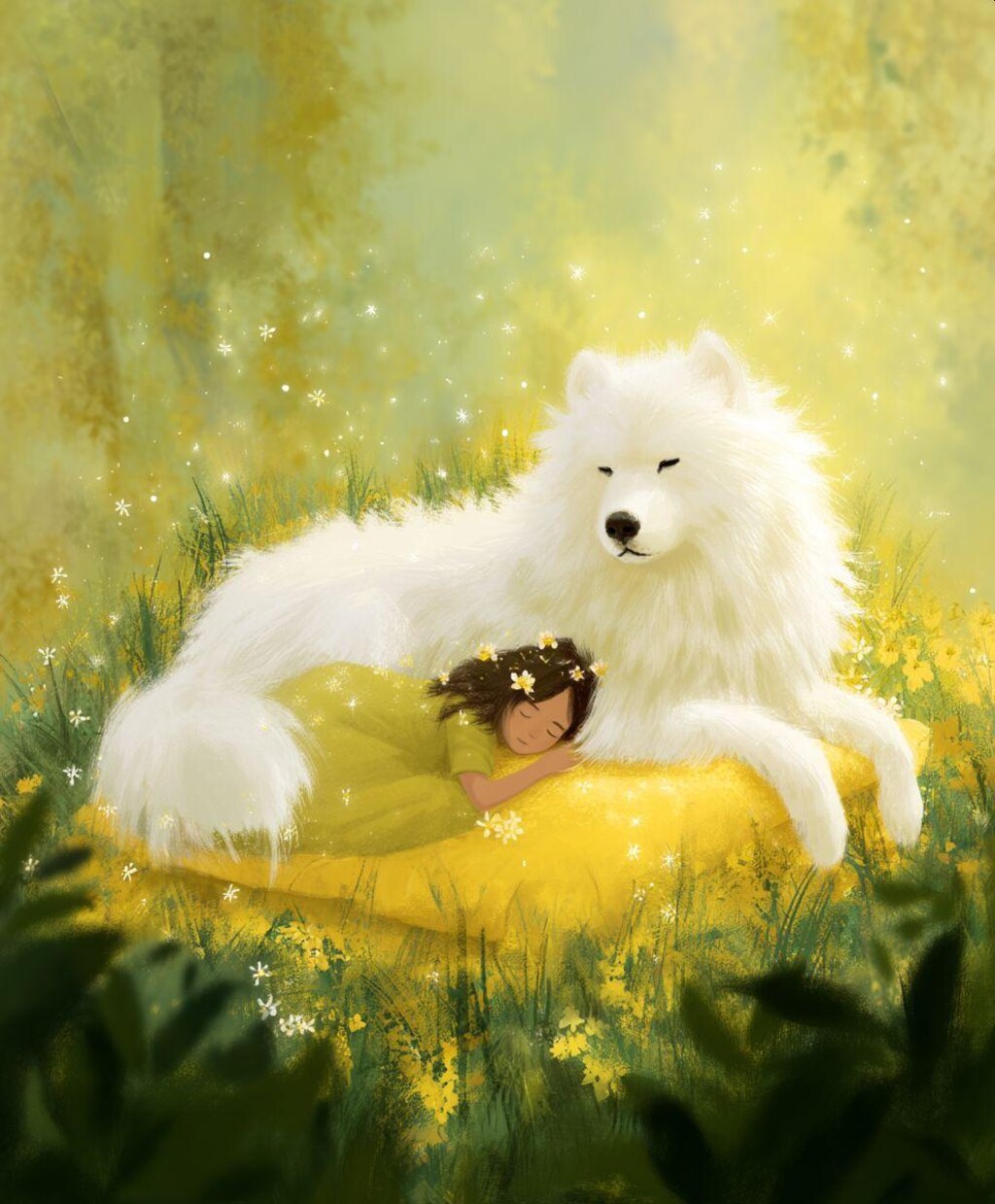 サモエド犬と女の子