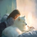 サモエド犬と女の子 3枚目