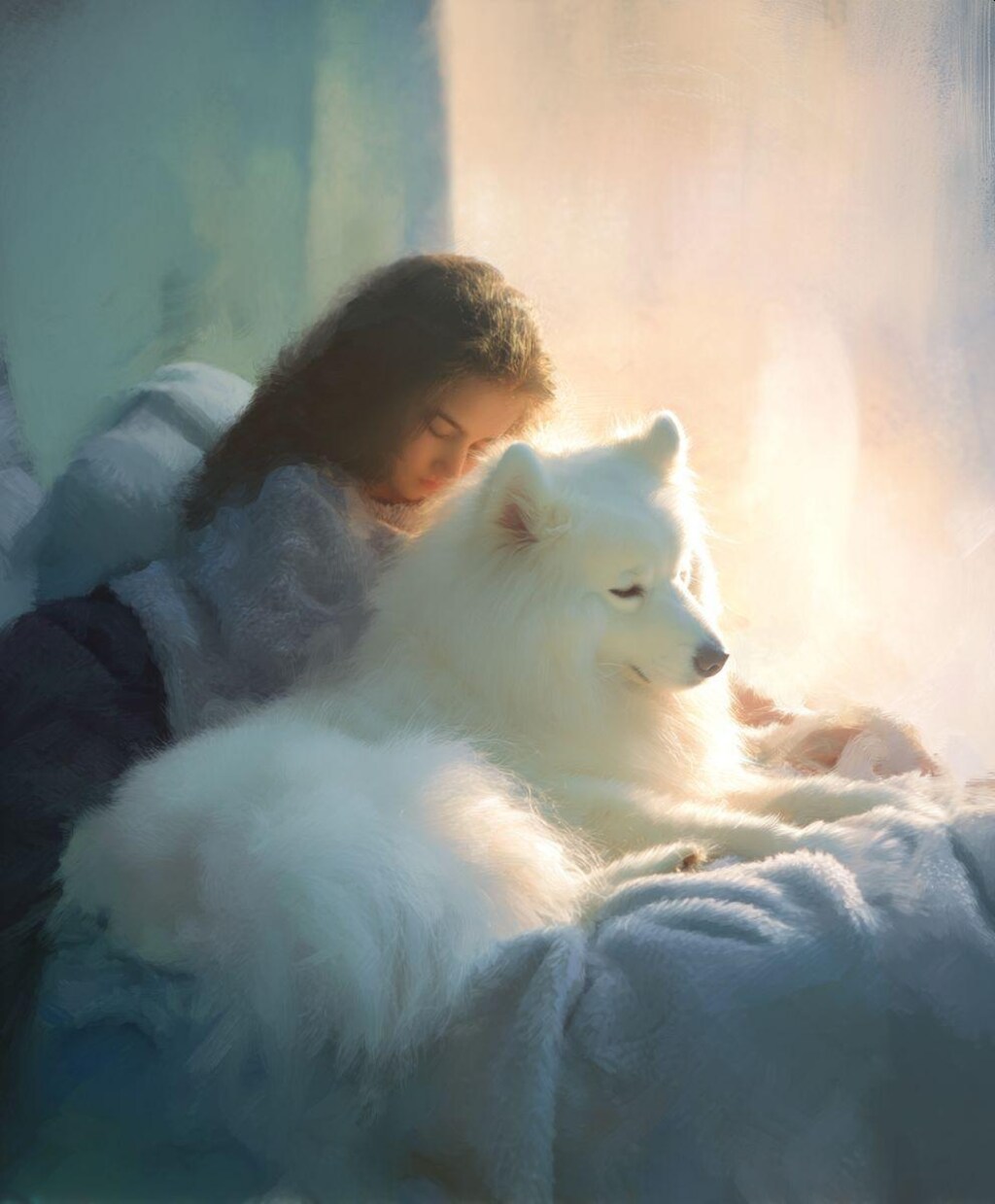サモエド犬と女の子