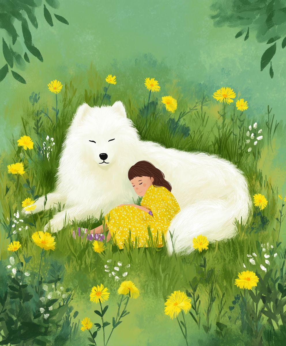 サモエド犬と女の子