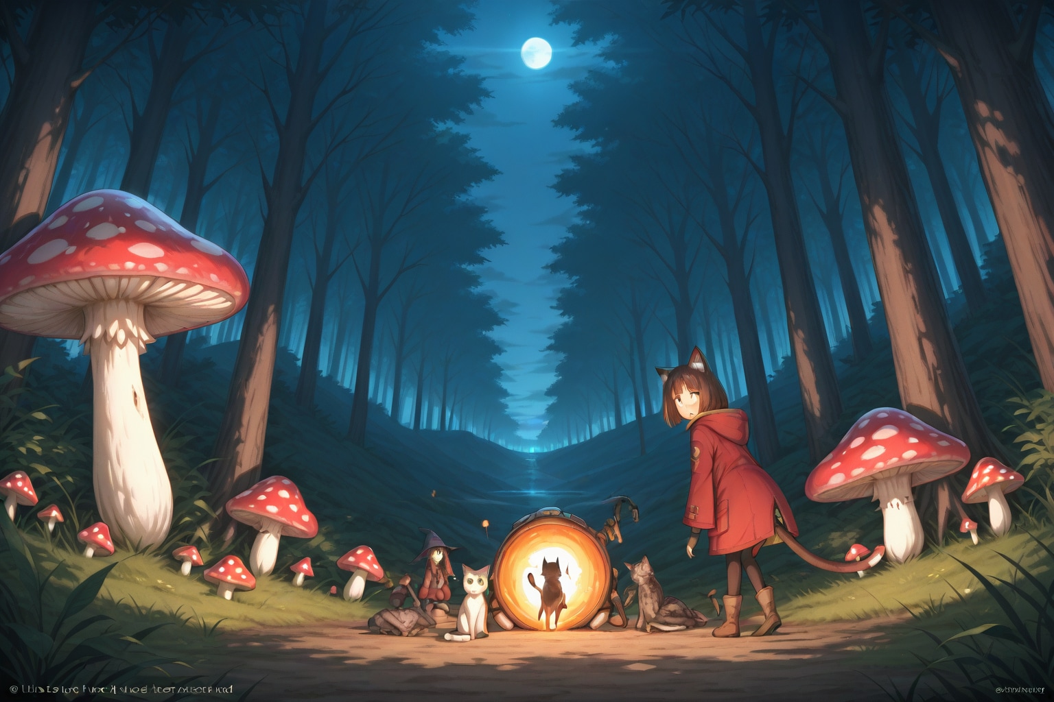 キノコの森と猫魔女 | の人気AIイラスト・グラビア