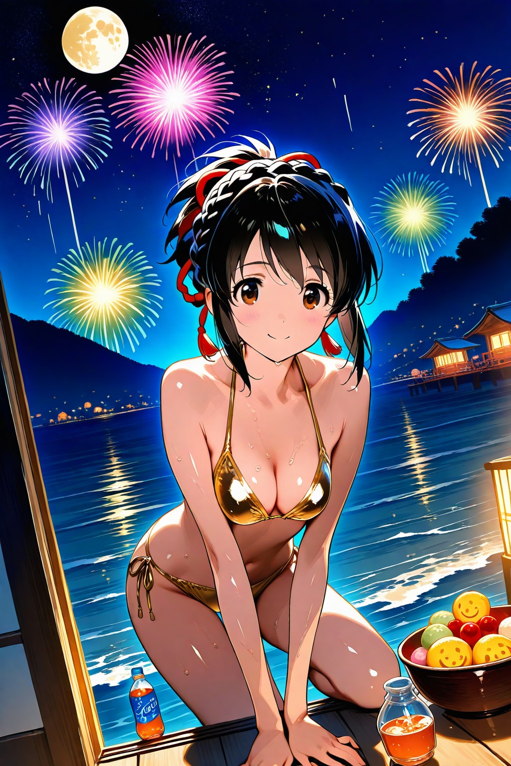 金色ビキニの三葉さんと花火