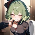 へそ出し＋ウィンクの緑髪ちゃん 2枚目