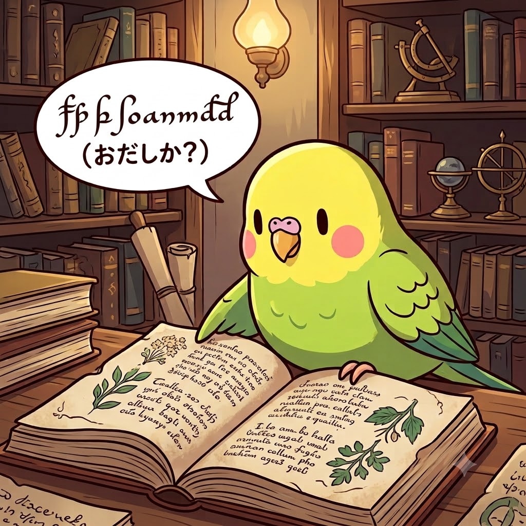 未解読文字を翻訳するインコ
