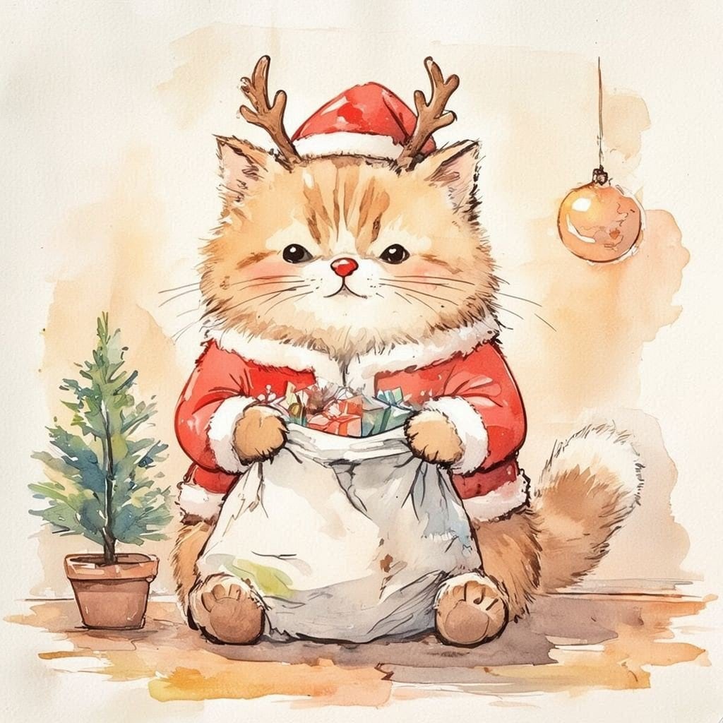 🐱もふもふトナカイ猫サンタ🎅 | の人気AIイラスト・グラビア