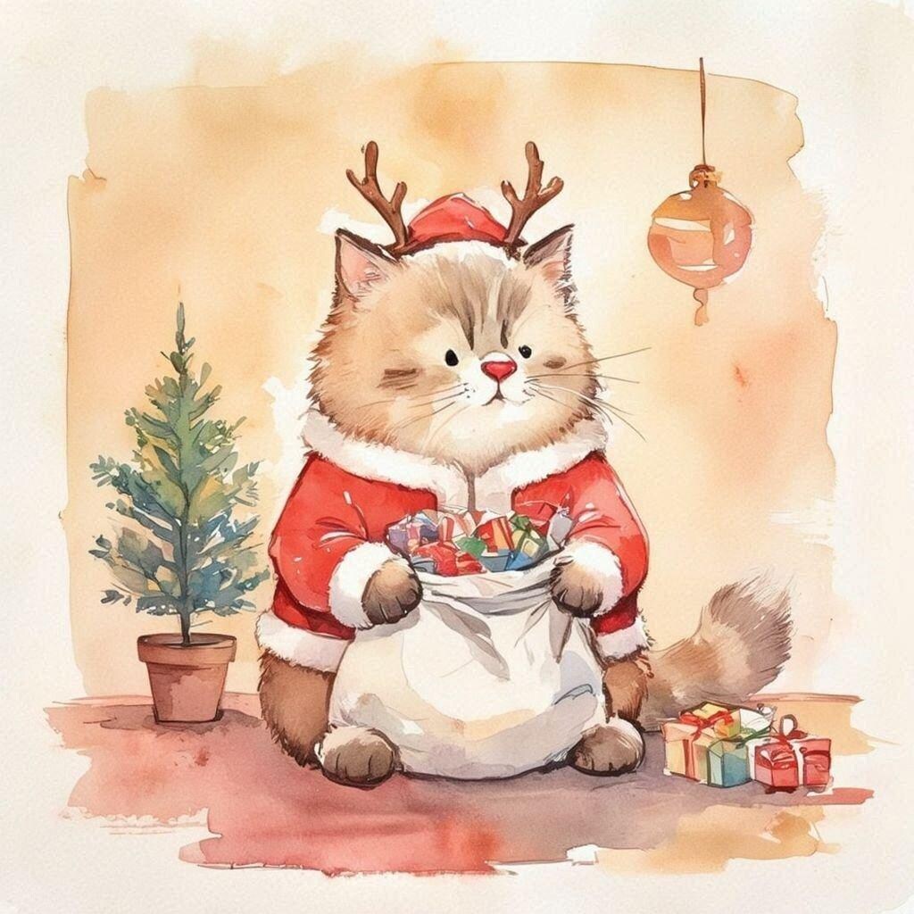 🐱もふもふトナカイ猫サンタ🎅