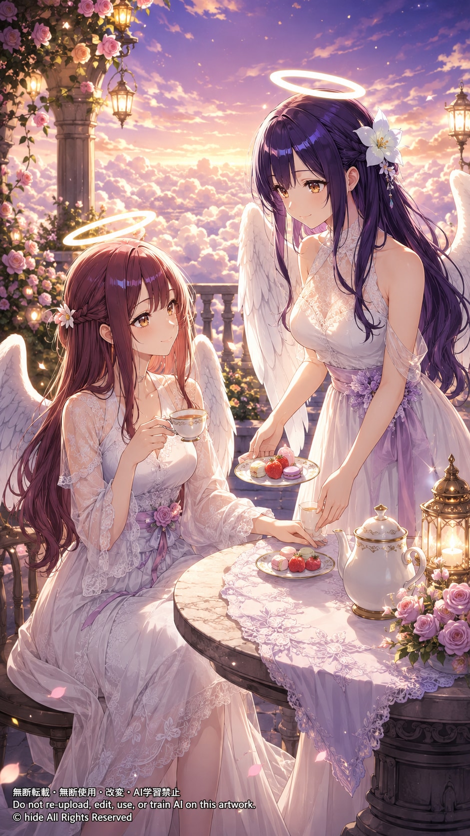 ☕ ガブリエルさんとウリエルさん、夕暮れのお茶時間 | の人気AIイラスト・グラビア