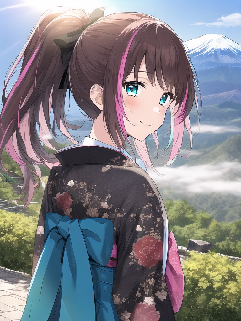 富士山と着物少女