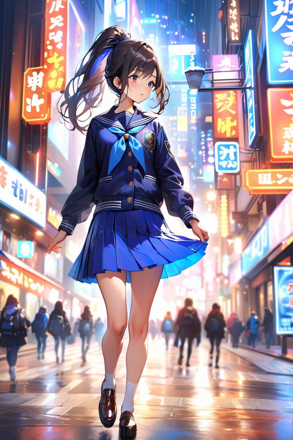 セーラー服にカーディガンを羽織った少女