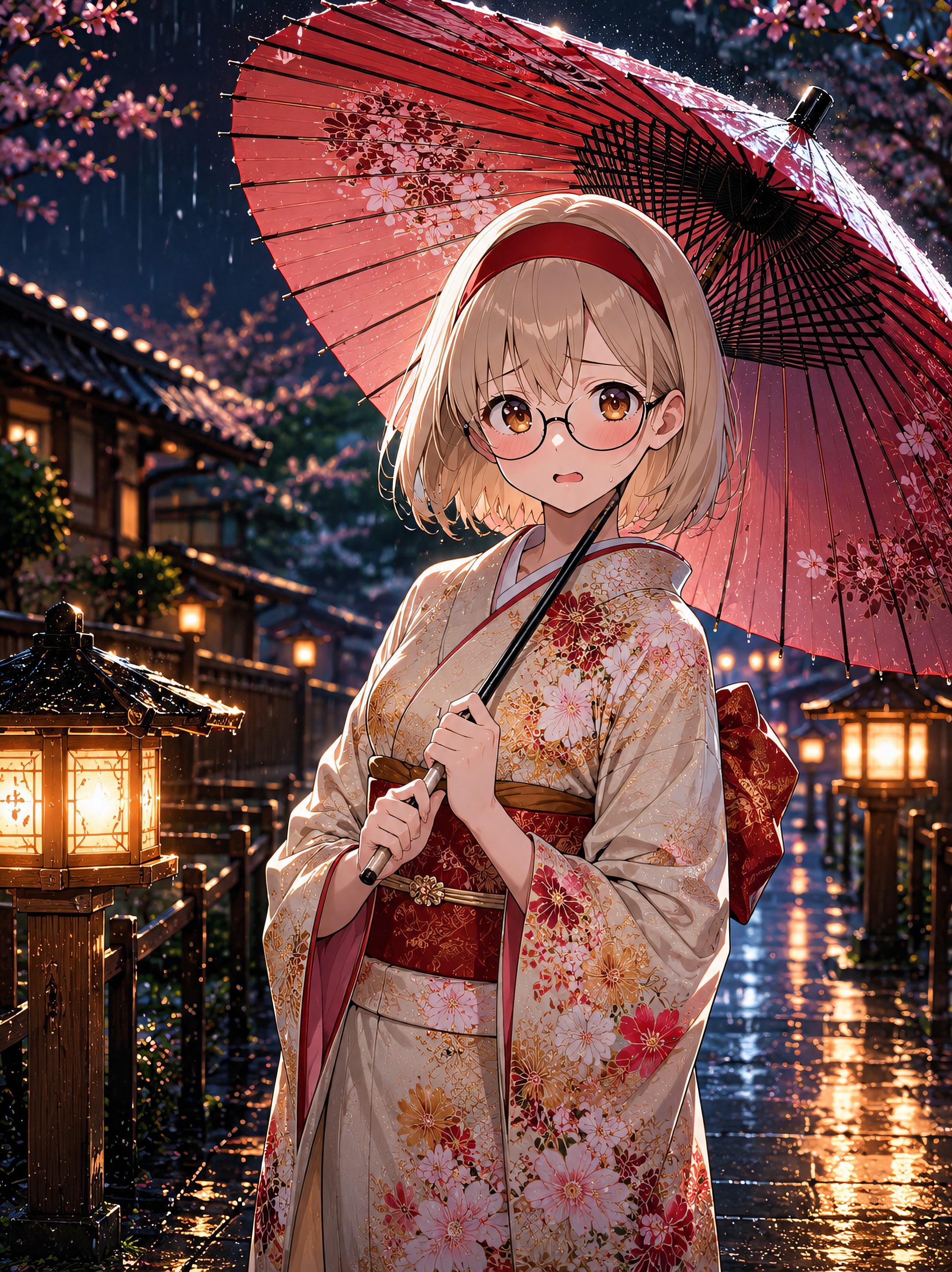 雨の街角、和の彩り