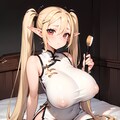 金髪ついんて爆乳エルフっ娘♪　白いチャイナ服♪乳首ぽっちり透けて♡ 2 4枚目