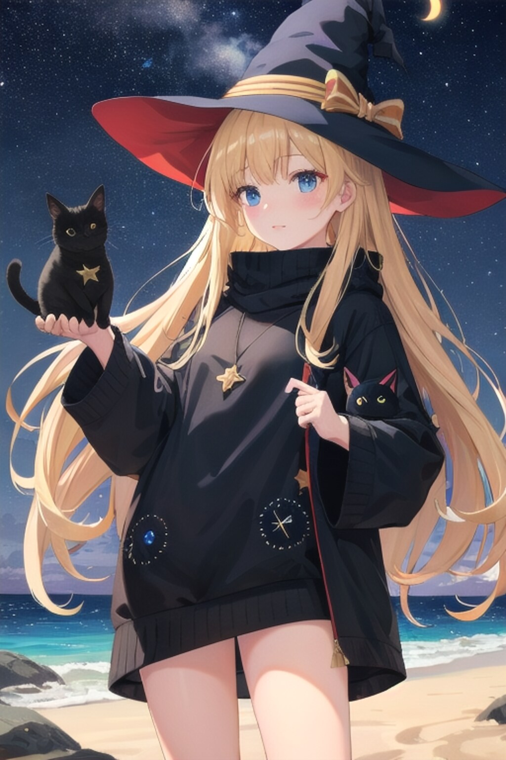 砂浜の魔女と黒猫
