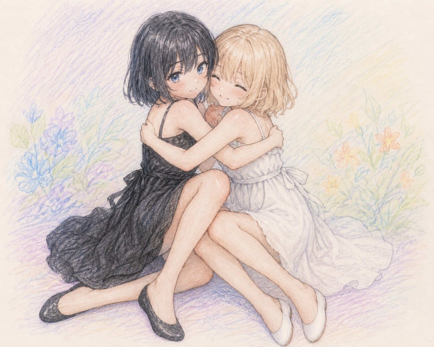 花畑で抱き合う二人 | の人気AIイラスト・グラビア