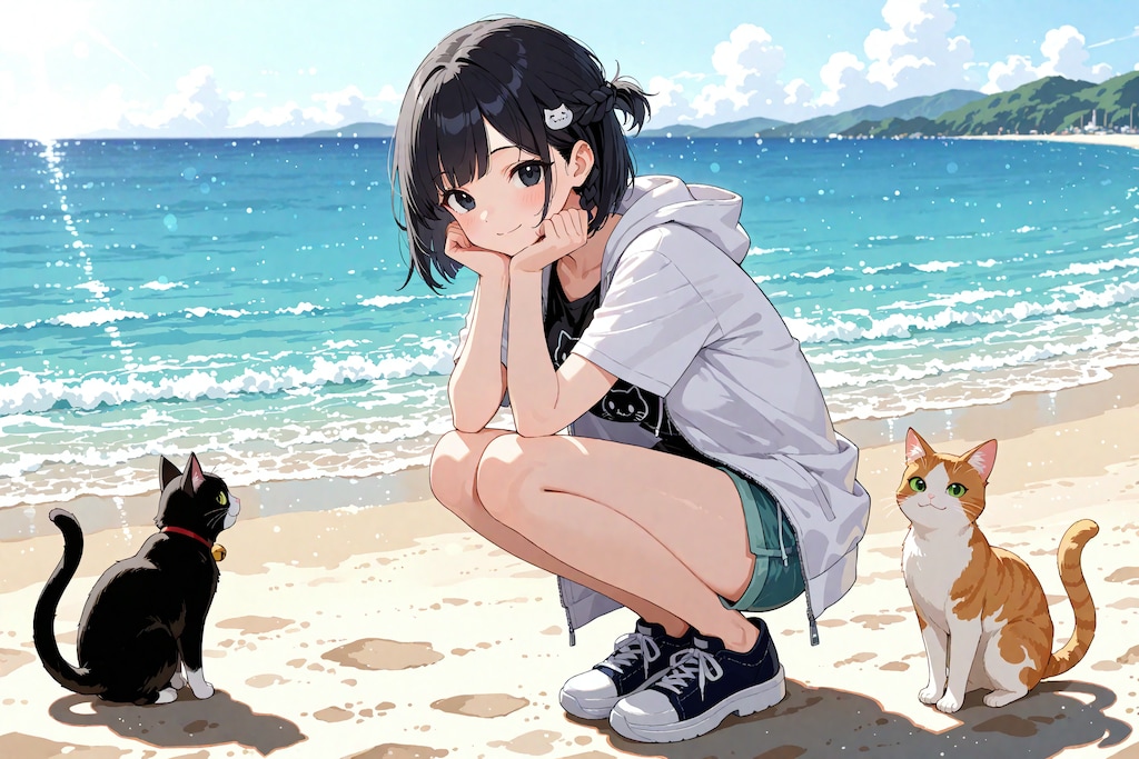 海辺での凜猫ちゃん