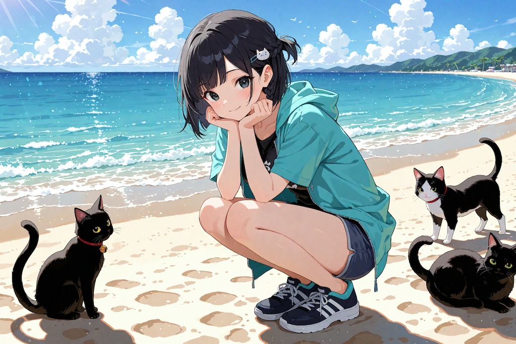 海辺での凜猫ちゃん