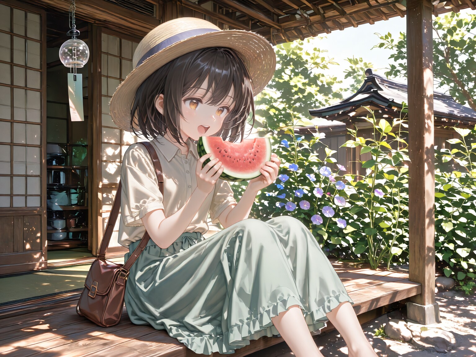 たぶんこの夏最後のすいかをたべるおんなのこ | の人気AIイラスト・グラビア