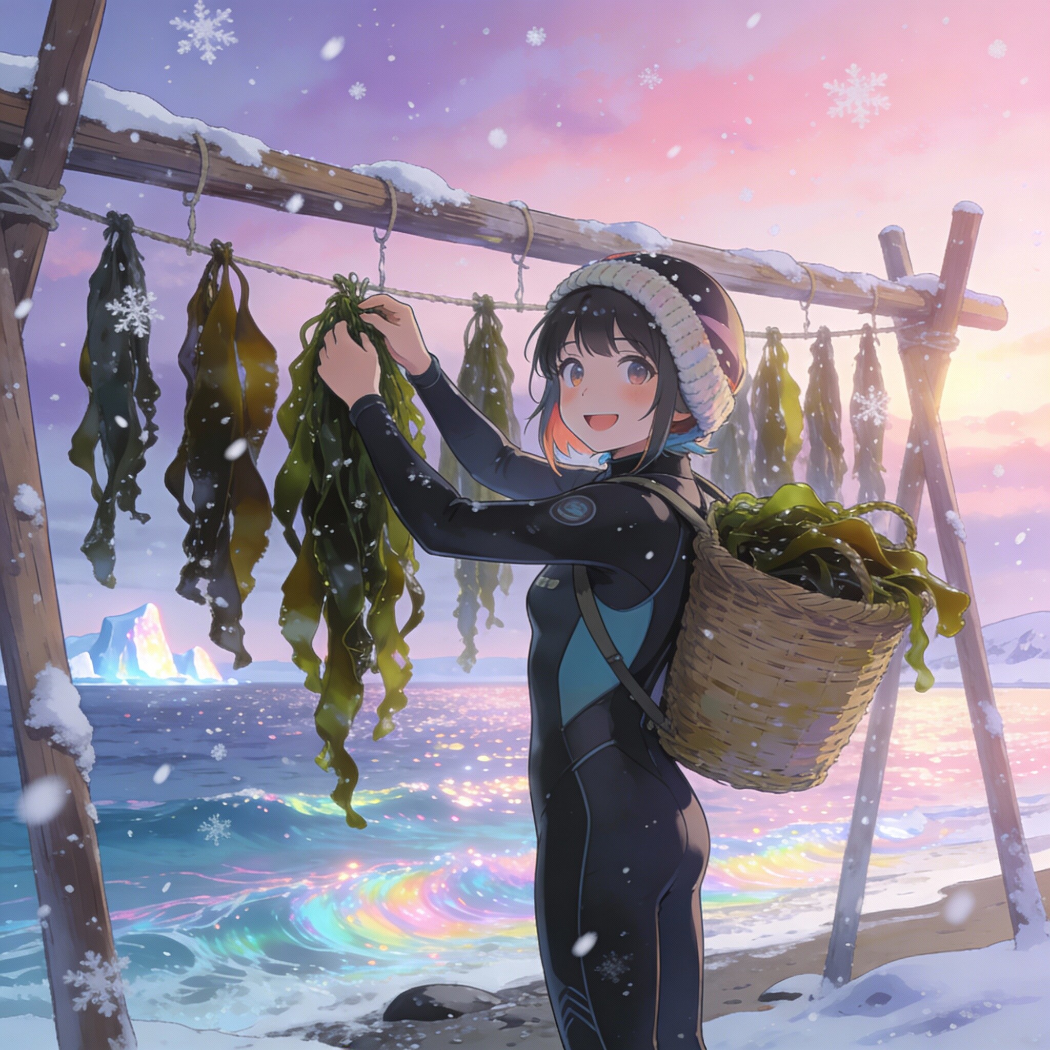 流氷の昆布漁
