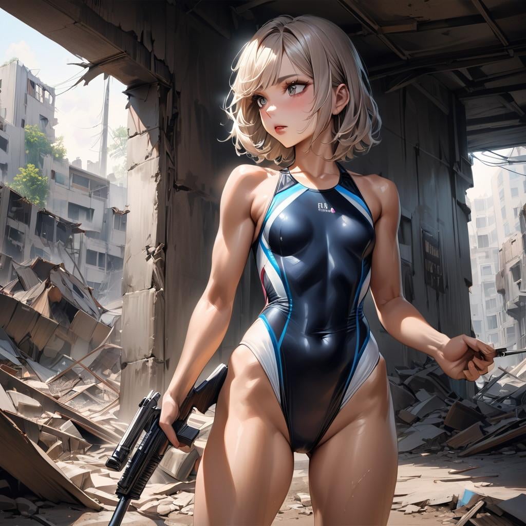 競泳水着と銃
