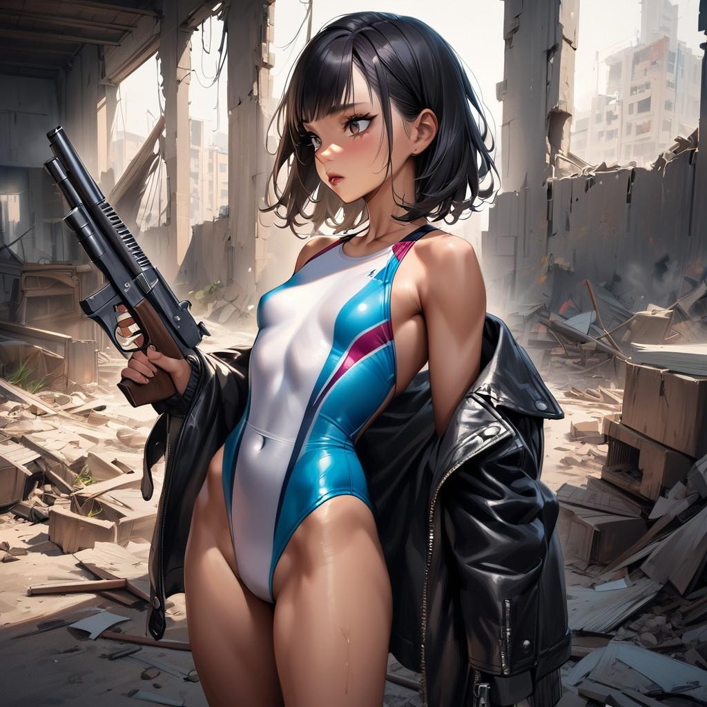 競泳水着と銃