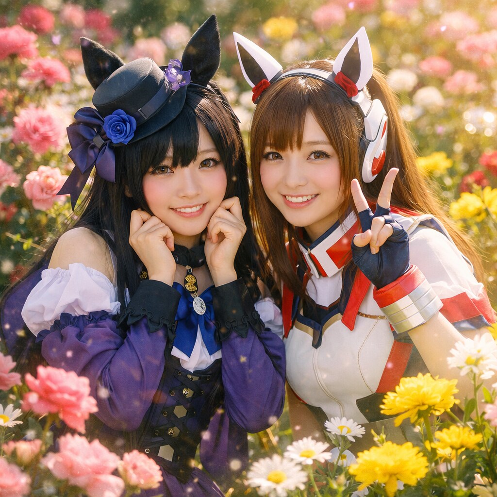 ウマ娘のコスプレをする2人