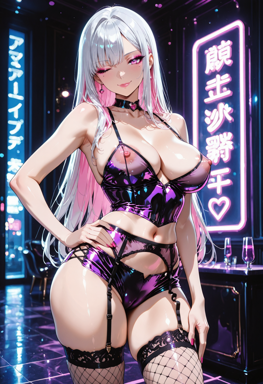 ネオン輝くバーでダンスタイム