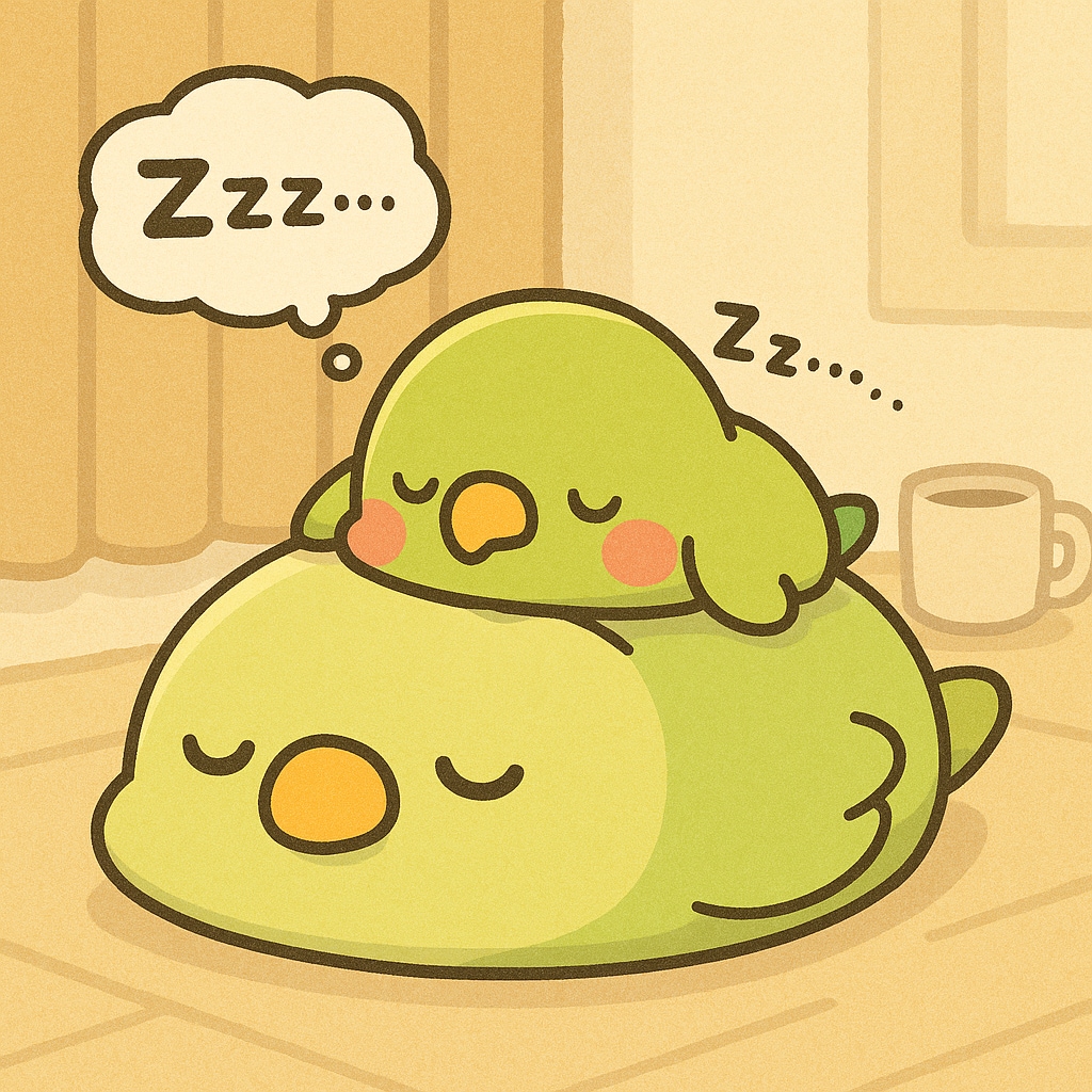寝るインコ