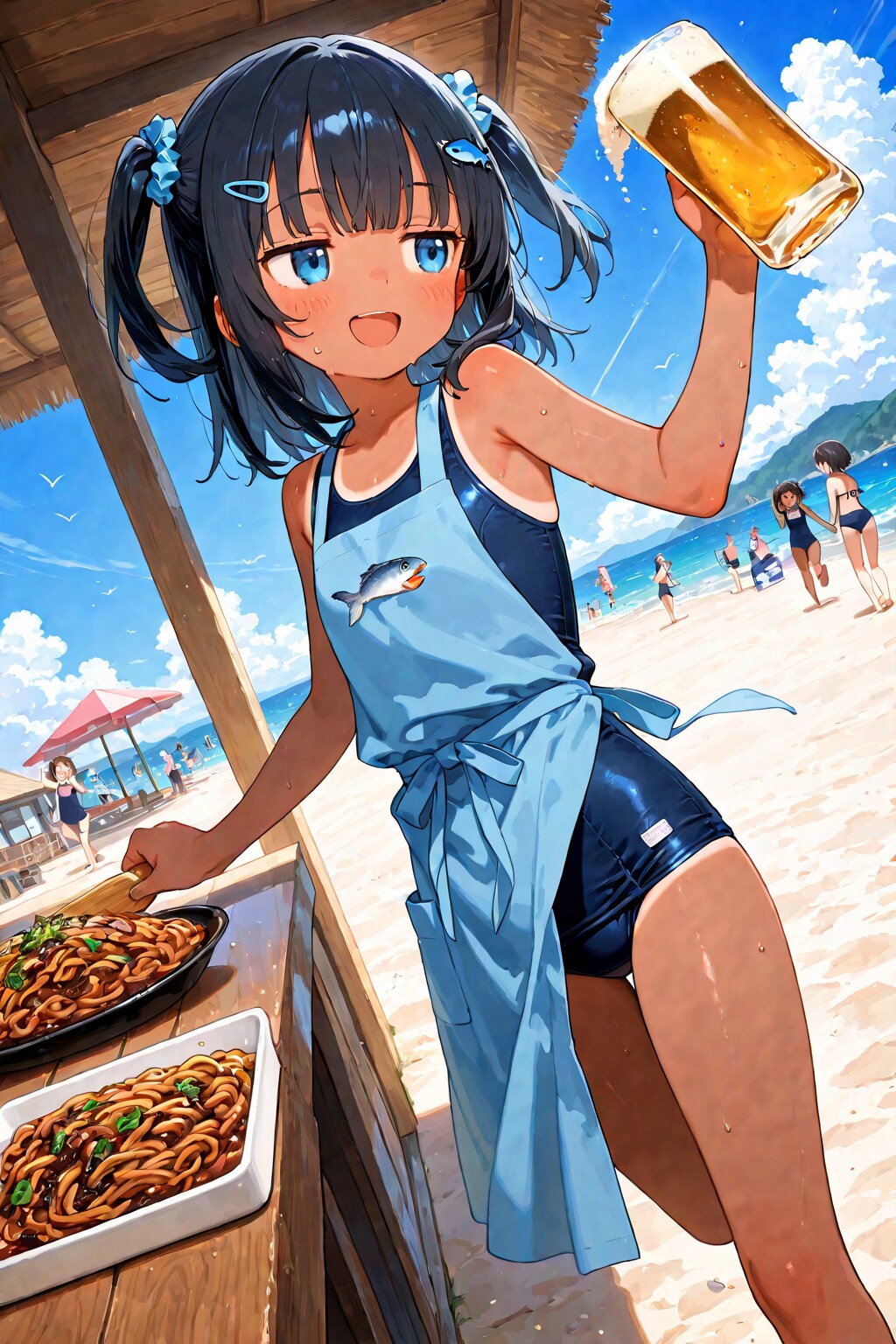 海の家でバイトするこなつ