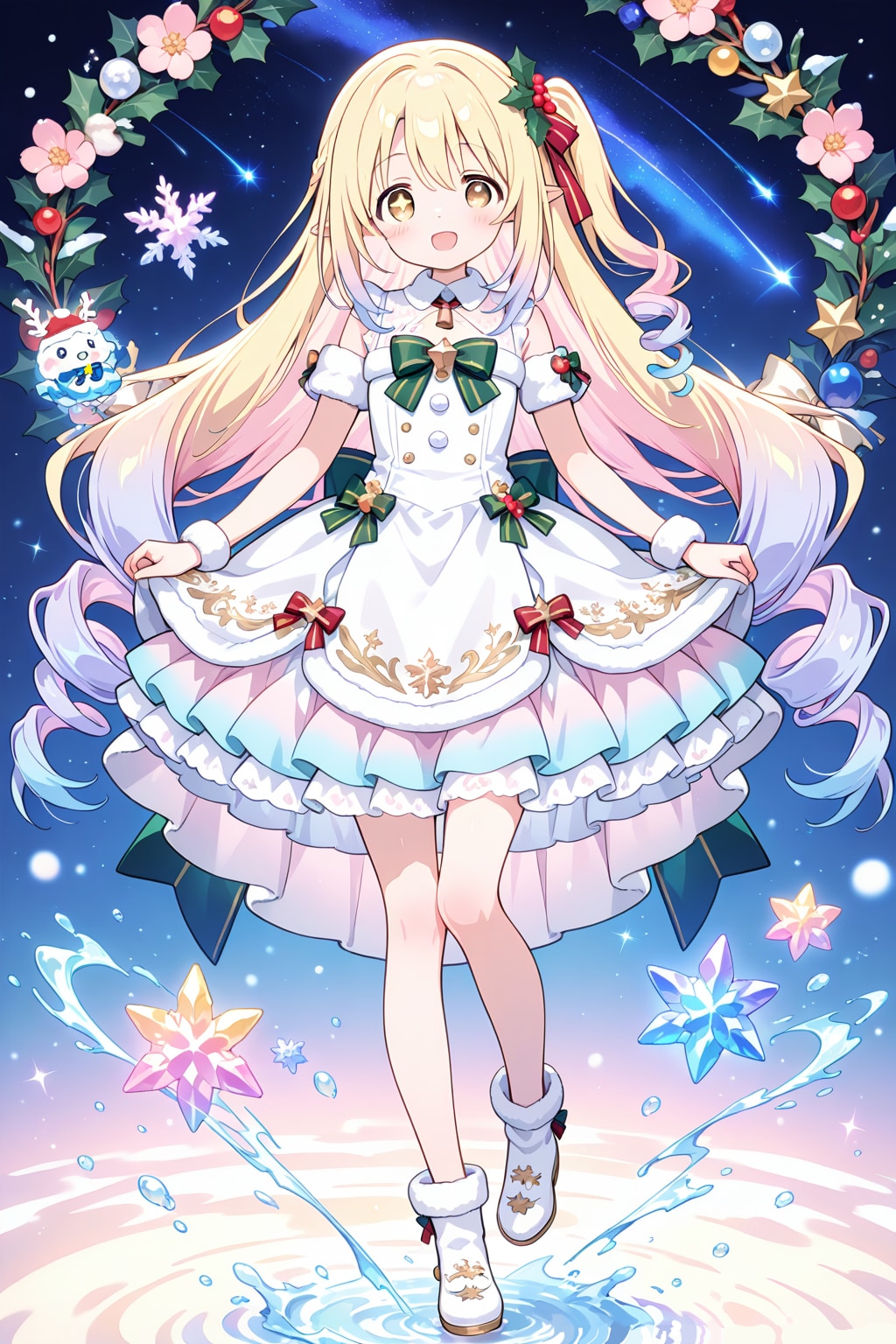 Starry Night and Christmas Elf Girl