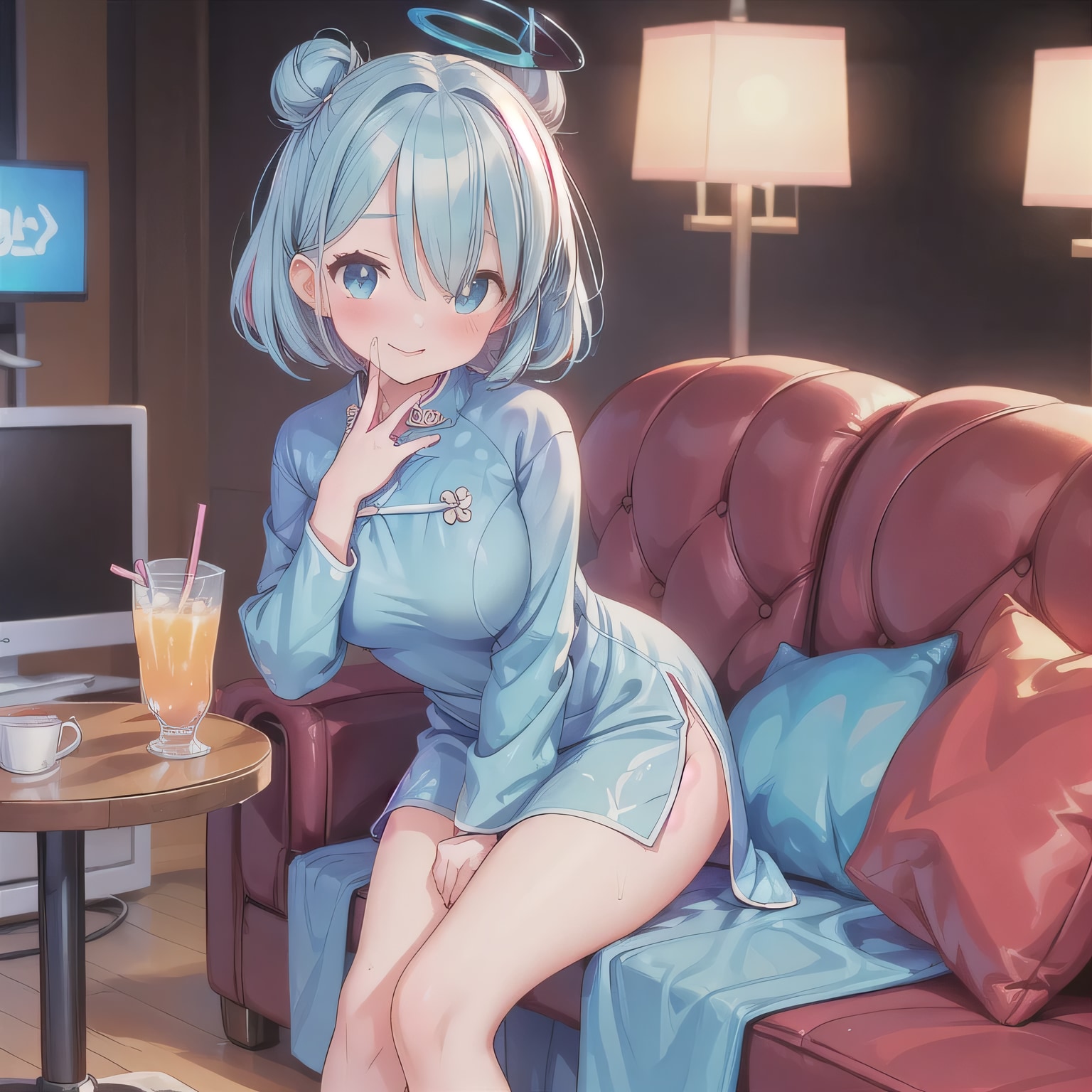 青髪ツイン団子で中華服の少女２ | の人気AIイラスト・グラビア