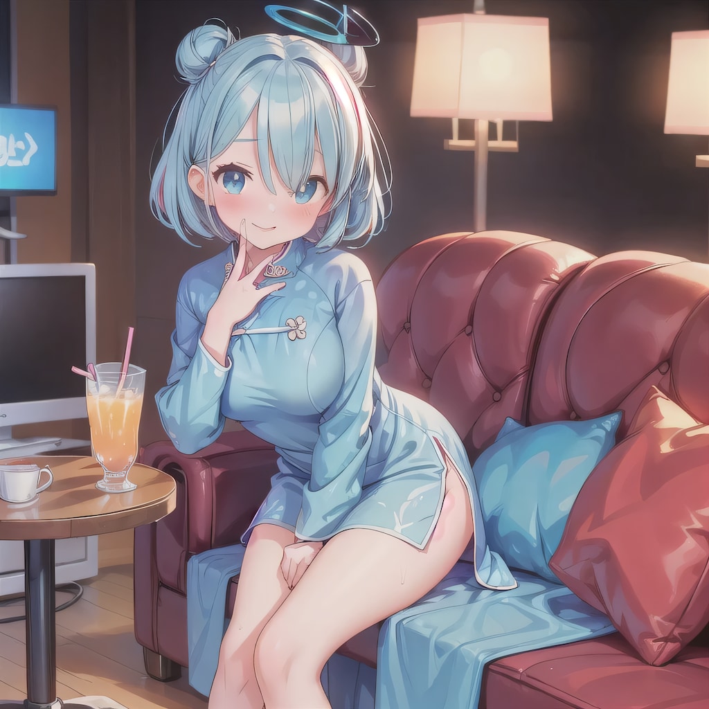 青髪ツイン団子で中華服の少女２