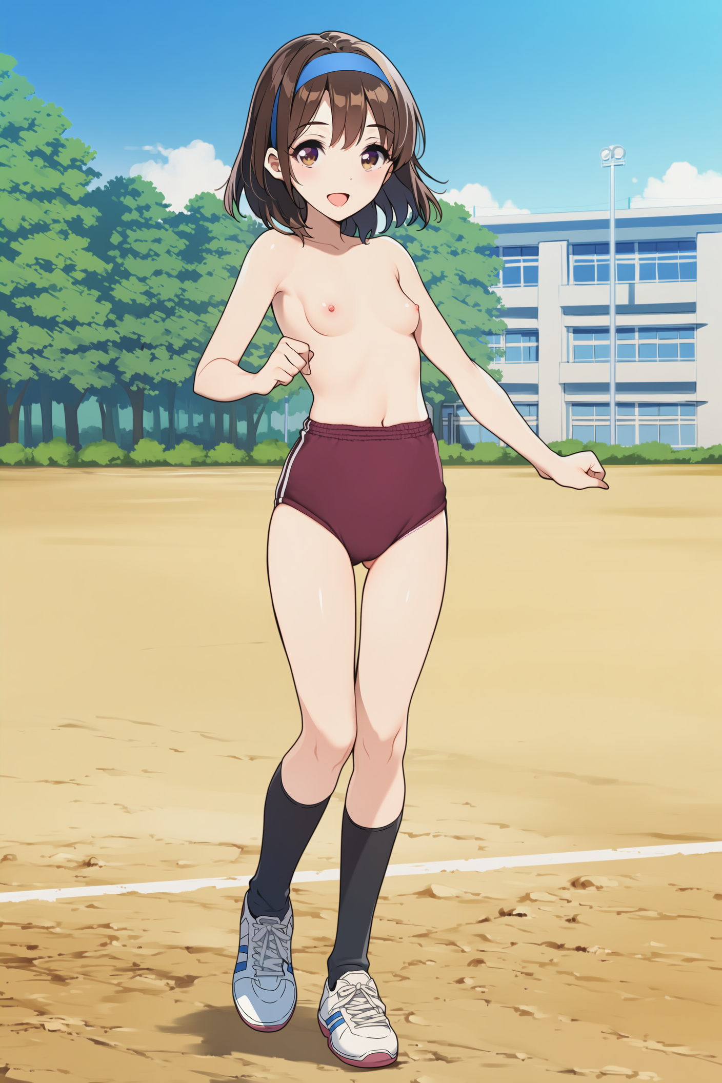 裸ブルマ+青ハチマキ