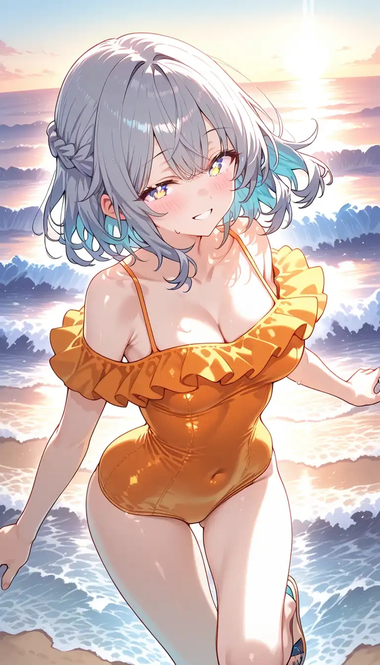 オフショルダー水着美少女