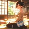 和室であぐらをかいている少女 6枚目