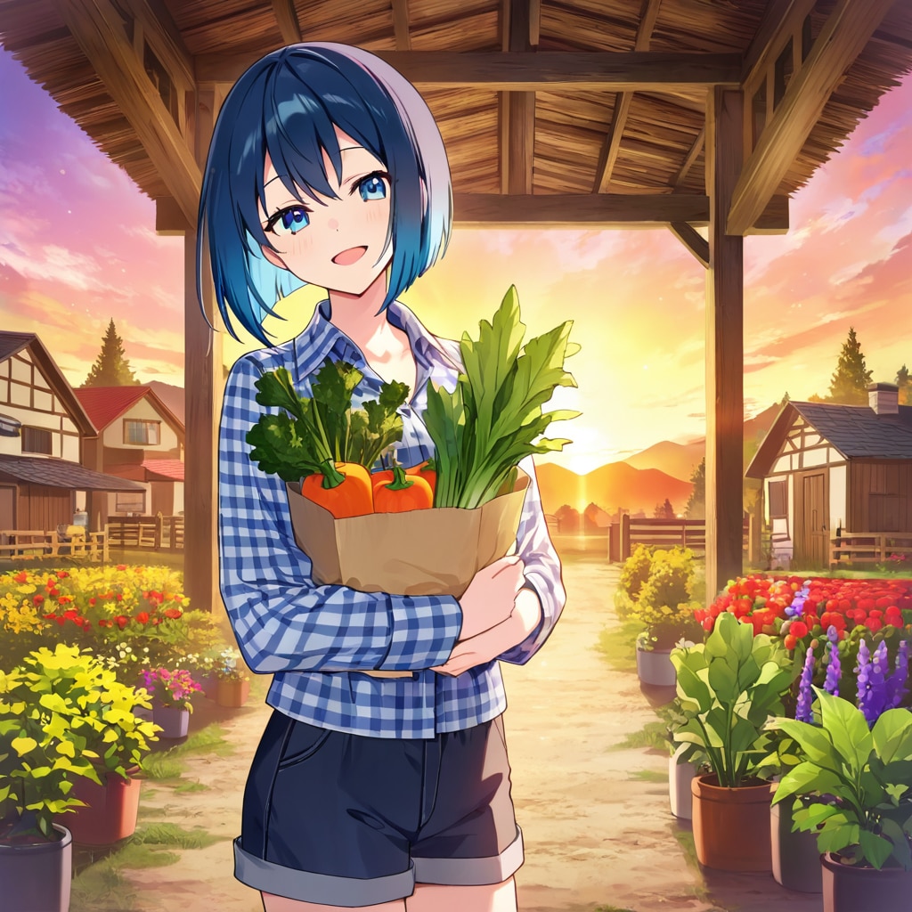 夕暮れの家庭菜園タイム | の人気AIイラスト・グラビア