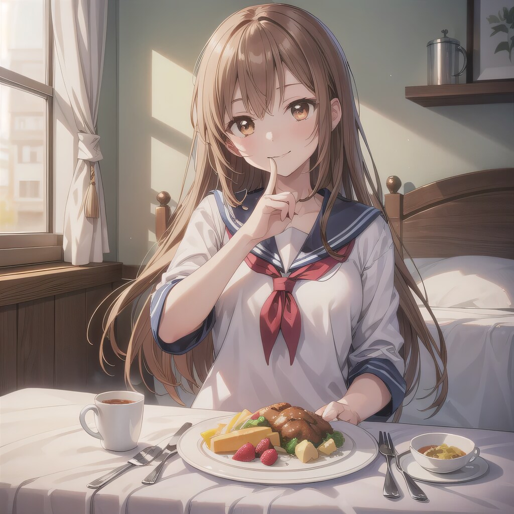 茶髪ロングで寝室の少女３