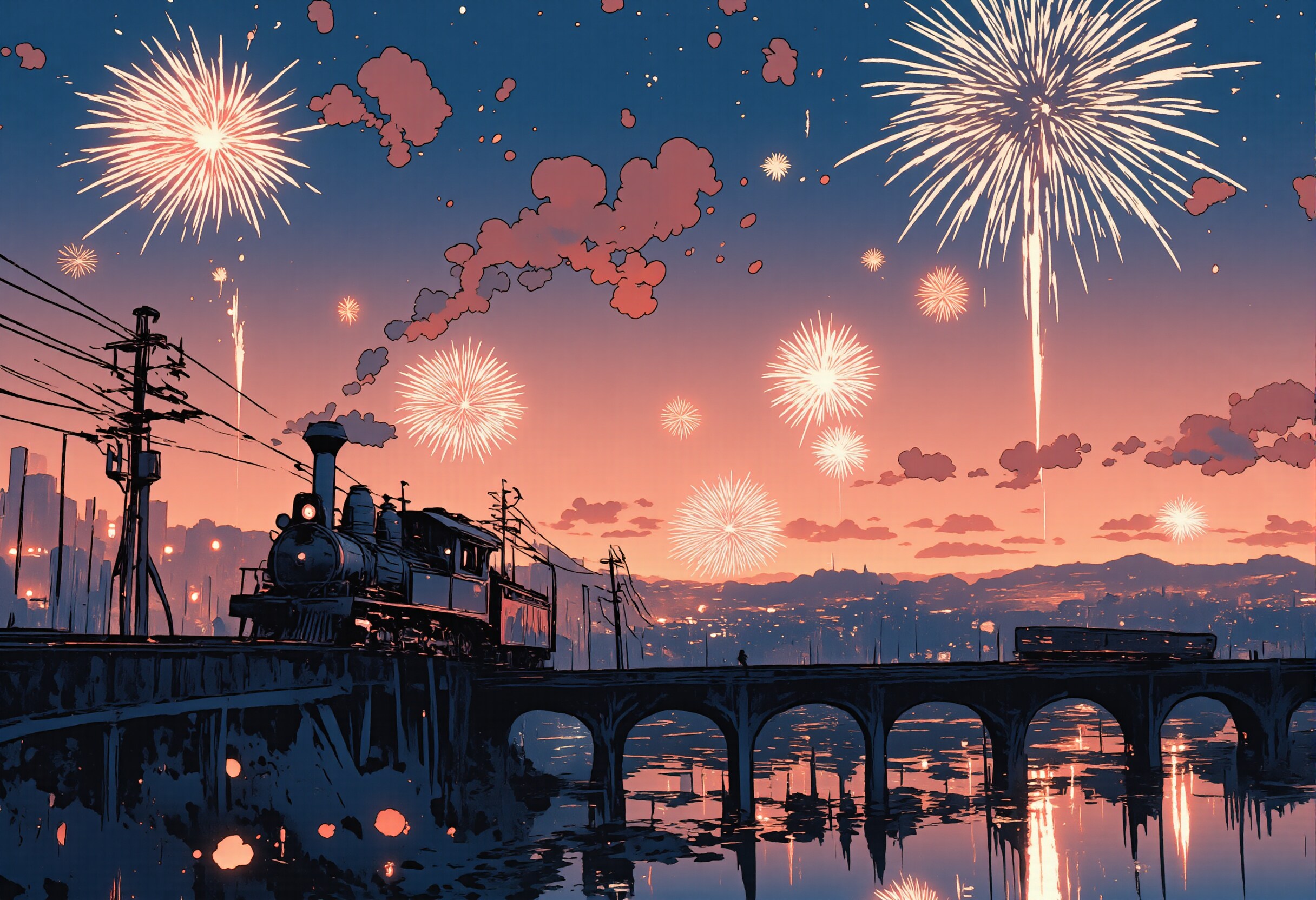 花火と機関車 | の人気AIイラスト・グラビア