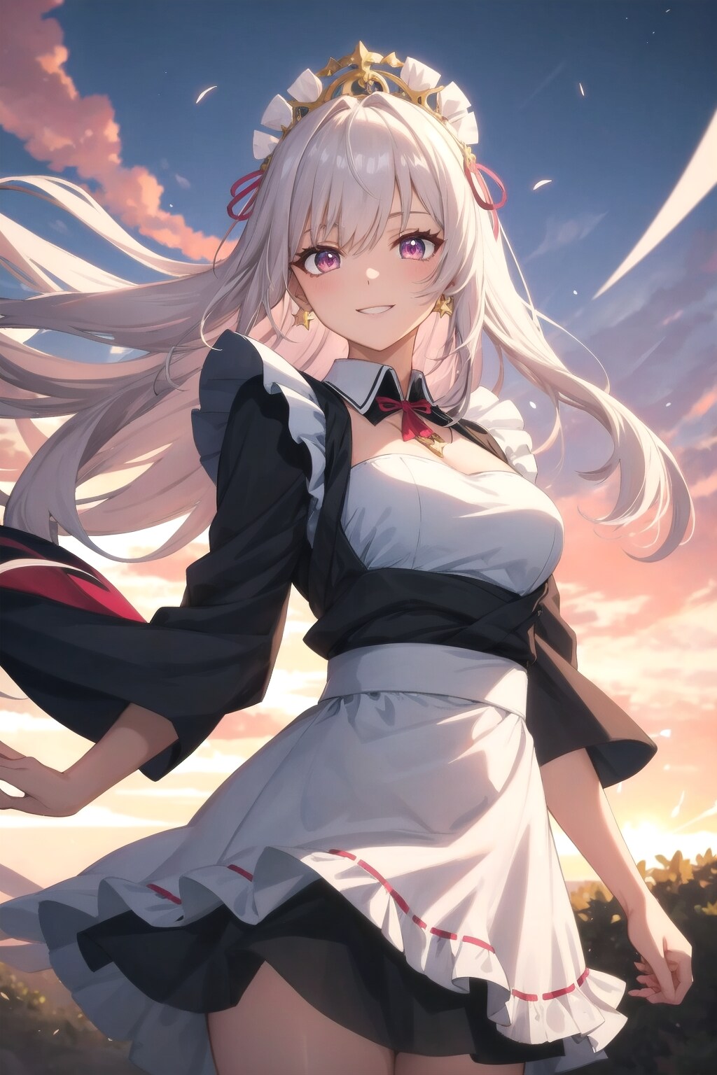 銀髪ロングでメイド服の少女４ | の人気AIイラスト・グラビア