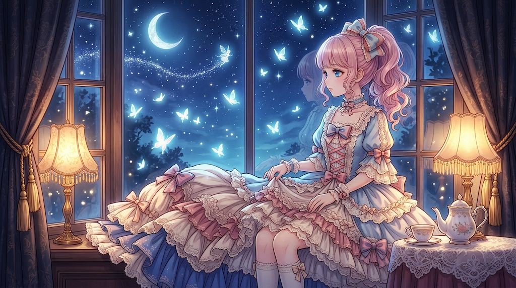 星灯の窓辺で静夢を紡ぐ少女