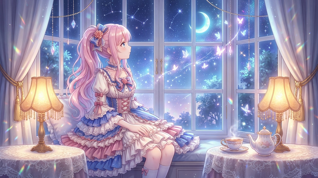 星灯の窓辺で静夢を紡ぐ少女
