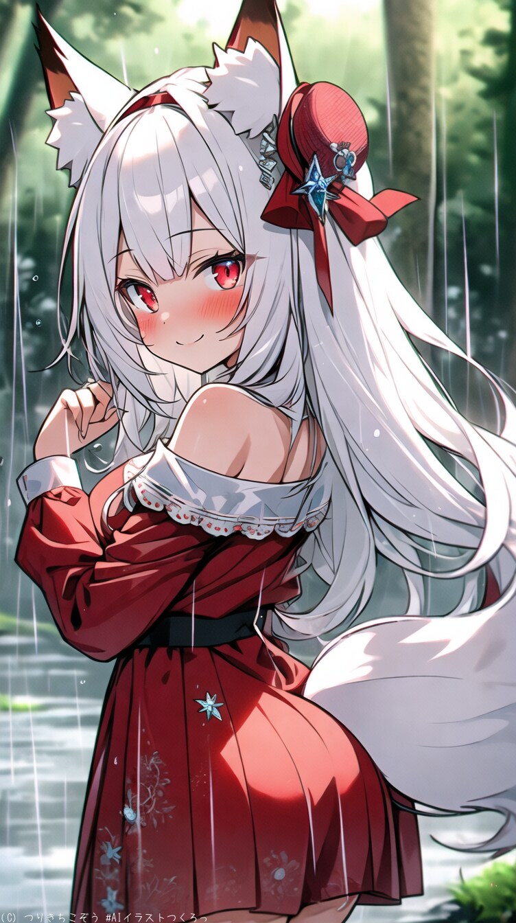 今日の白狐の雪音さん〜雨の中のかわいい姿〜
