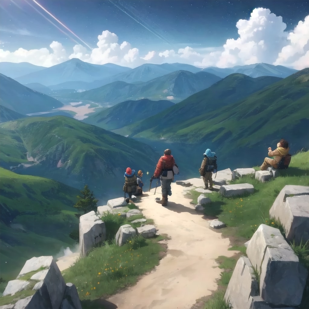 登山の頂上からの景色 | の人気AIイラスト・グラビア