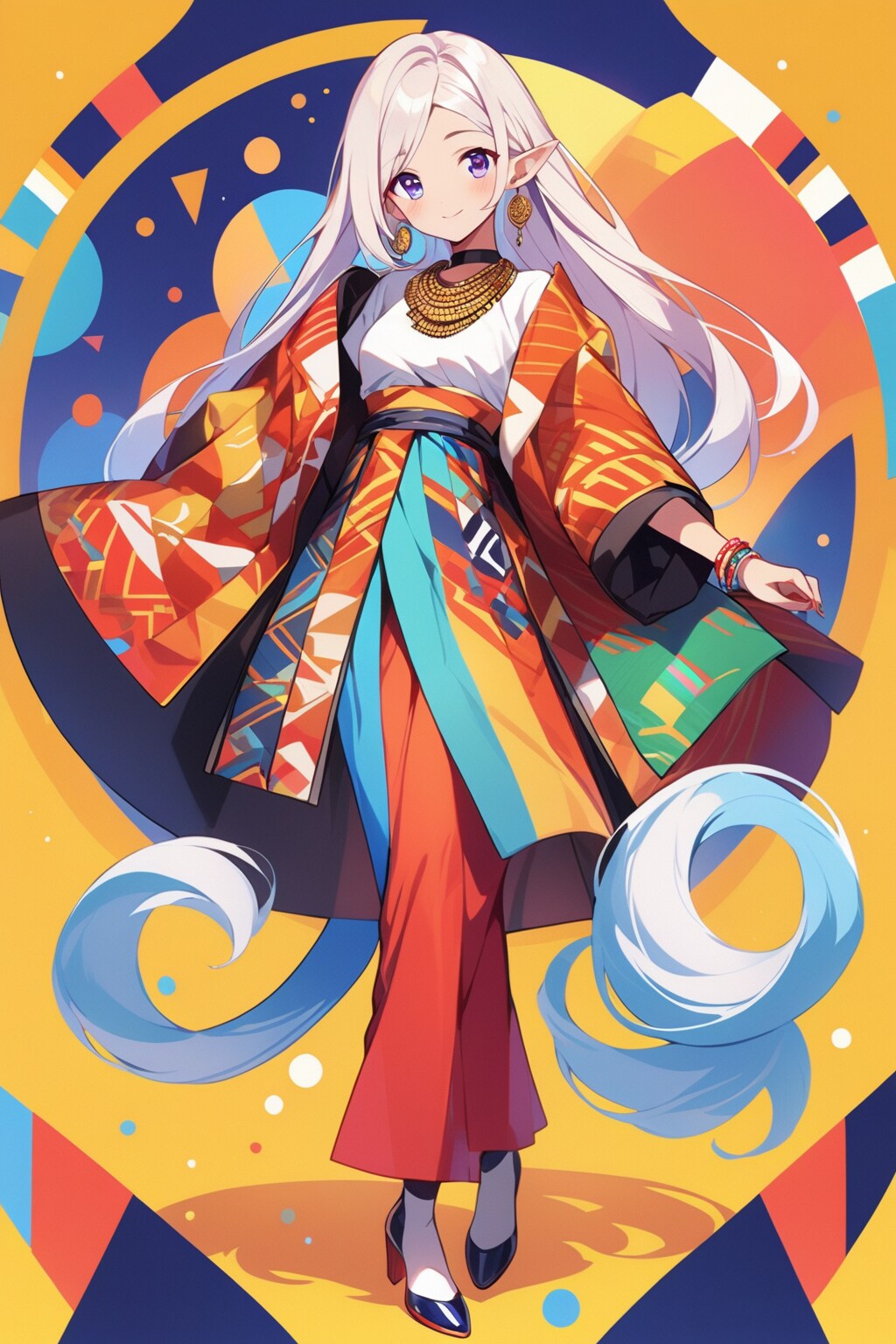 アシンメトリープリントヒップハングドレス