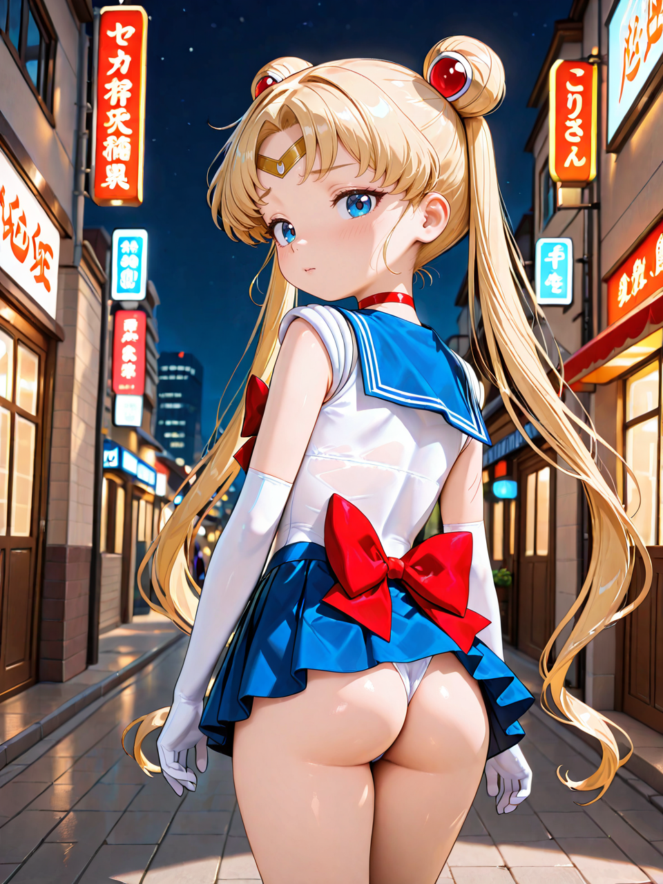 夜の街を歩く幼児化美少女戦士動画